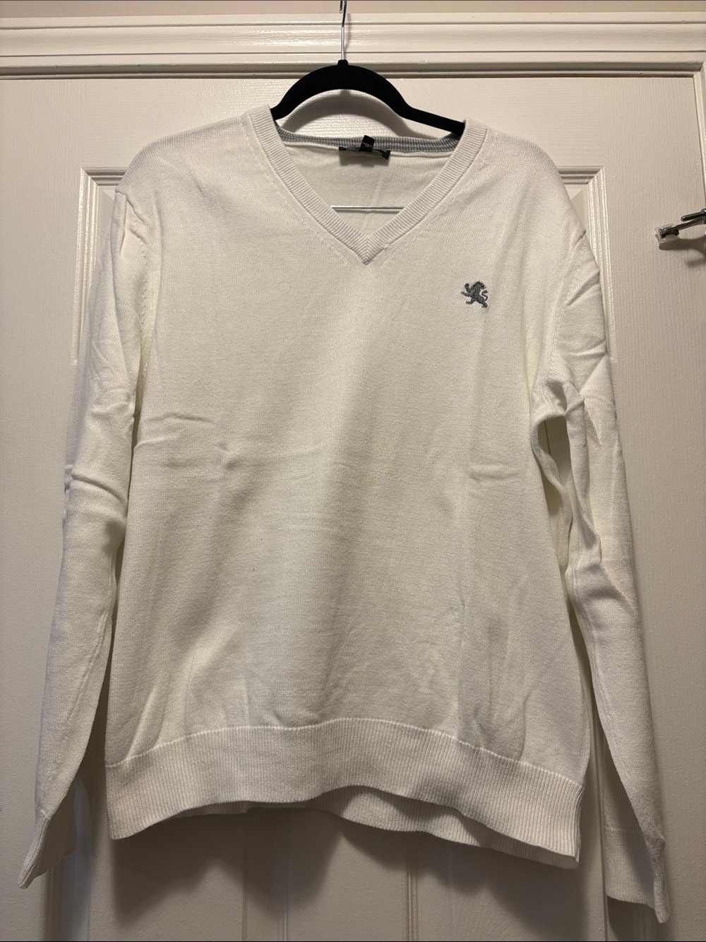 Express Men’s V-Neck Sweater — White with Gray Logo